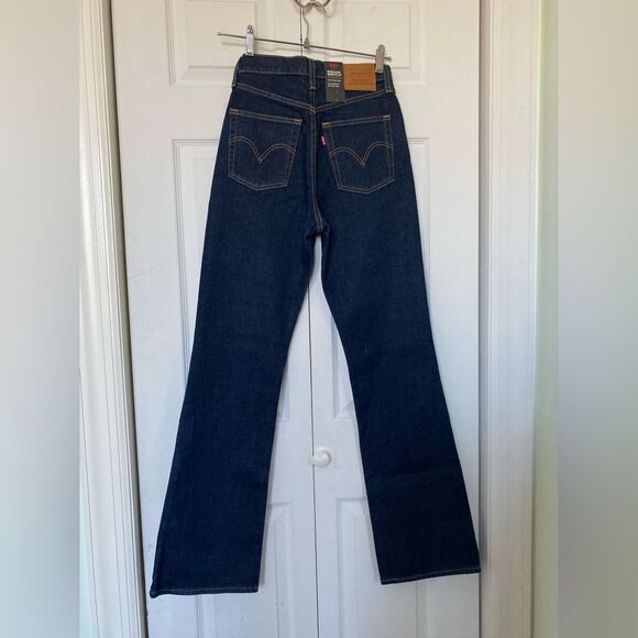 70s Style Levi’s Ribcage Boot Cut & Flare Dark Navy Pants - Picture 5 of 9